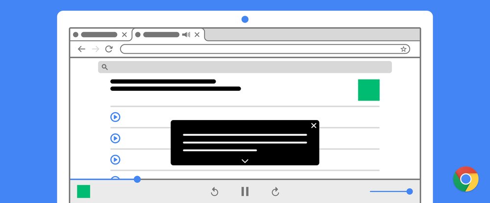 Illustrative example of Chrome Live Caption feature showing caption overlaid on website with audio player