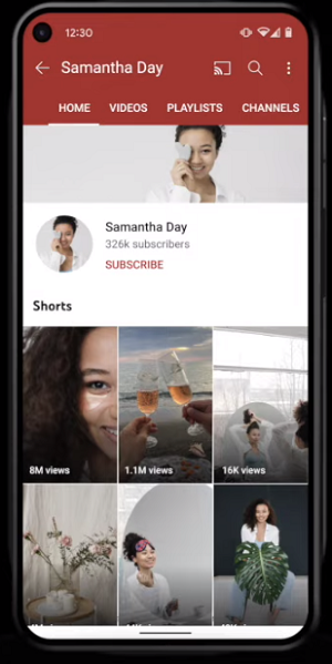 YouTube Shorts grid view